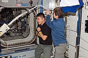 Astronaut Daniel Tani wearing two Datalink USB watches during Expedition 16 Daniel Tani iss016e014192.jpg