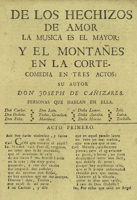 Primeira página da obra de 1764 de José de Cañizares.