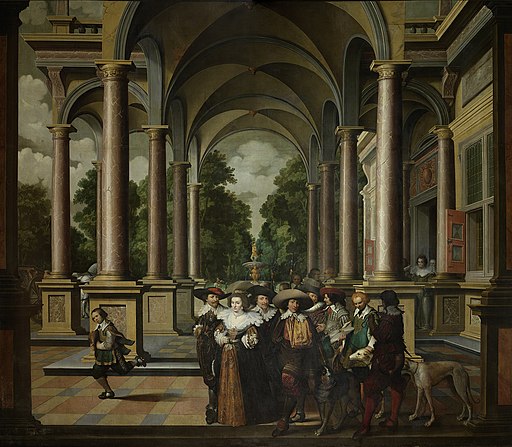 Een galerij. Onderdeel van een zevendelige kamerbeschildering. Rijksmuseum SK-A-3937