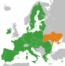 Kaart met daarop Europese Unie en Oekraïne