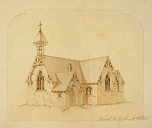 Sketch of church by Upjohn's son, Richard M. Upjohn Exterior view of stone church with 'stick style' bell tower) - Richard M. Upjohn, Architect LCCN99404378.jpg