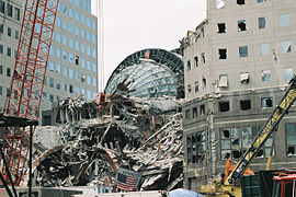 The damaged Winter Garden after the 9/11 attacks