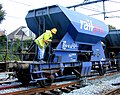 RailPro onderlossers van het type Fccpps bij het lossen van balast met een op 9 september 2001 te Groningen.