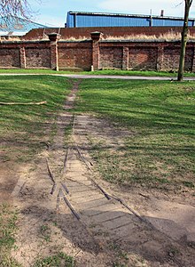 Fragment of the narrow gauge railway line just upstream from the Millennium Bridge Fragment of narrow gauge railway line - geograph.org.uk - 1220520.jpg