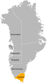 Harta municipalității Kujalleq în cadrul Groenlandei