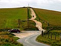 Looking up at Combe Gibbet from the East