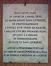 1942'de La Ciotat istasyonuna yapıştırılan filmin çekimini anan plaket.