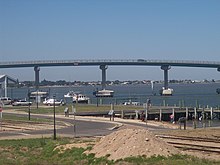 View of the Hindmarsh Island Bridge from the Goolwa wharf. Goolwa-Hindmarsh Island causeway.jpg