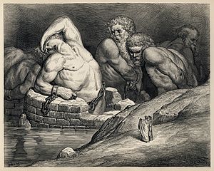Gustave Dore's illustrations to Dante's Inferno, Plate LXV: Canto XXXI: The titans and giants Gustave Dore - Dante Alighieri - Inferno - Plate 65 (Canto XXXI - The Titans).jpg