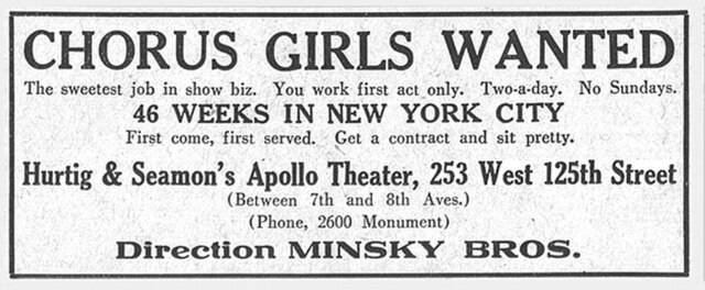 In 1928 Hurtig and Seamon's Apollo Theater was a Minsky burlesque house.