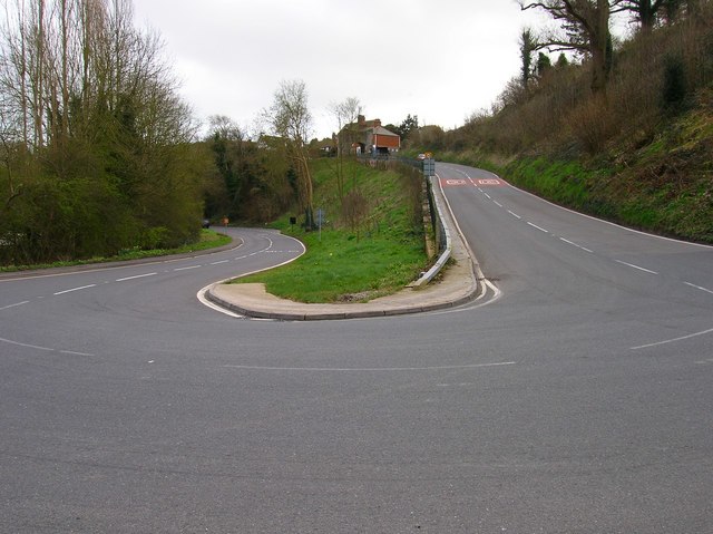 A hairpin bend on the trunk road section of the A259 near Winchelsea