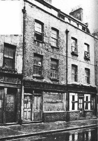 29 Hanbury Street. The door through which Annie Chapman and her murderer walked to the yard where her body was discovered is beneath the numerals of t
