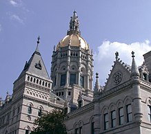 Vista del Capitolio Estatal de Connecticut, en Hartford.
