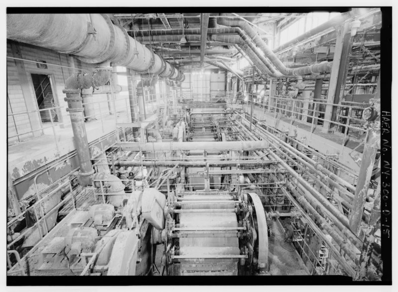 File:INTERIOR VIEW FROM CATWALKS LOOKING DOWN ON FILTER WHEEL MACHINES. USED TO FILTER OUT AND SEPARATE BICARBONATE FROM AMMONIONATED BRINE. DISCHARGE FROM STRIPPER COLUMNS (SOLVAY HAER NY,34-SOLV,1D-15.tif