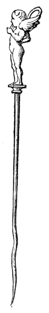 Illustrazione di uno spillo con una testa a forma di putto