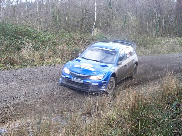 Petter Solberg sliding on the Shakedown stage of Rally GB