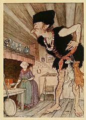 "Fee-fi-fo-fum, I smell the blood of an Englishman."Illustratie bij English Fairy Tales (1918) van Flora Annie Steel