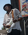 Walker playing guitar at the Petaluma Wine, Jazz, and Blues Festival, August 2009