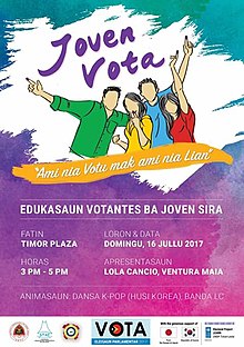 A poster call to the youth to participate in the election Joven Vota - Eleisaun Parlamentar 2017.jpg
