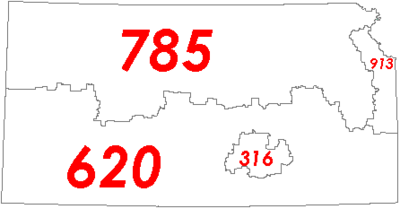 Area codes of Kansas KS Area Codes.png