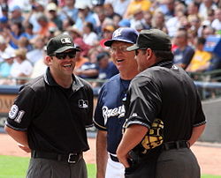 Manager Ken Macha (center) played college baseball at Pitt Ken Macha.jpg