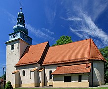 All Saints parish church in Górki Wielkie, Poland. Side view.