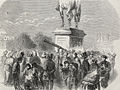 巴黎民眾在亨利四世雕像前聚集觀看1851年7月28日的日全食。