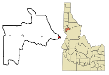 Áreas incorporadas y no incorporadas del condado de Lewis Idaho Kamiah Highlights.svg