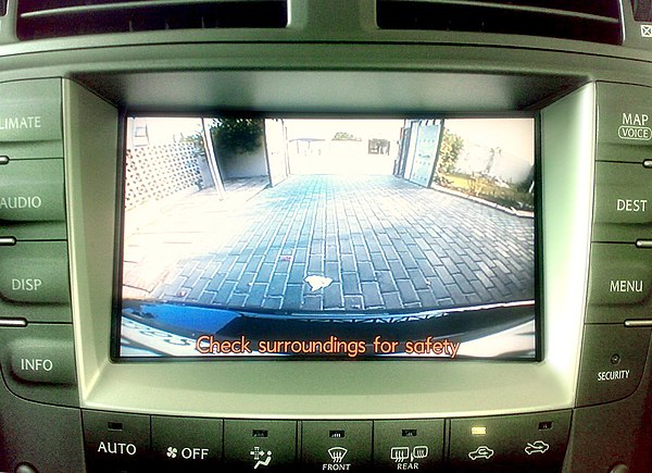 Backup camera view on the navigation screen of a Lexus IS 250