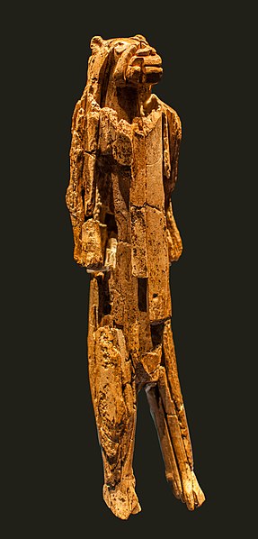 Löwenmensch figurine, Germany, between 35,000 and 41,000 years old. One of the oldest-known examples of an artistic representation and the oldest conf