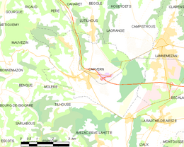 Carte de la commune de Capvern et des proches communes.