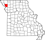 A state map highlighting Andrew County in the northwestern part of the state.