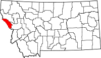 ミネラル郡の位置を示したモンタナ州の地図