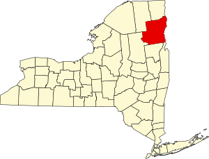 Mapa New Yorku se zvýrazněním Essex County