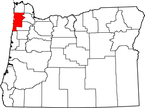 Map of Oregon highlighting Tillamook County
