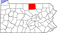 Map of Pensilvanija highlighting Tioga County