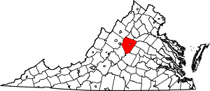 Mapa de Virginia destacando el condado de Albemarle