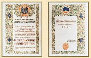 Marie and Pierre Curie's Nobel Prize in Physics 1903.jpg