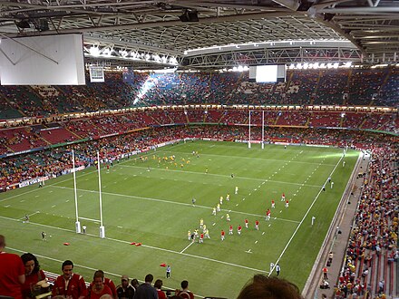 Le Millenium Stadium de Cardiff lors d'un match de rugby.