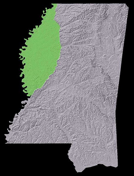 Outline of the Mississippi Delta region, through which the Yazoo River runs