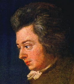 Wolfgang Amadeus Mozart, painted by his brother-in-law, Joseph Lange Mozart Lange.png