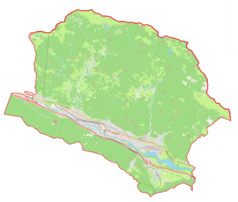 Mapa konturowa gminy Jesenice, blisko centrum po prawej na dole znajduje się punkt z opisem „Koroška Bela”