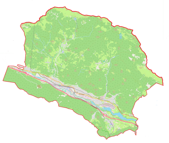 Mapa konturowa gminy Jesenice, blisko centrum na dole znajduje się punkt z opisem „Jesenice”