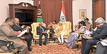 Vanuatu Prime Minister Sato Kilman with Indian Prime Minister Narendra Modi in August 2015 Narendra Modi meeting the Prime Minister of Vanuatu, Mr. Sato Kilman, in Jaipur on August 21, 2015. The Union Minister for External Affairs and Overseas Indian Affairs, Smt. Sushma Swaraj is also seen (1).jpg