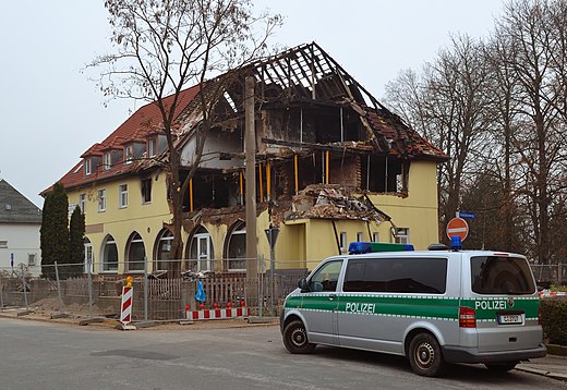 Het afgebrande huis van de NSU-leden in Zwickau