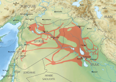 Maximum extent of ISIL's territorial control in Syria and Iraq in late 2015.