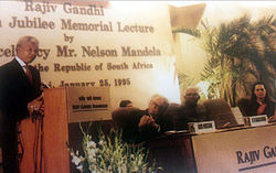 Nelson Mandela speaking at the Rajiv Gandhi Memorial Lecture Nelson Mandela at RGF.jpg