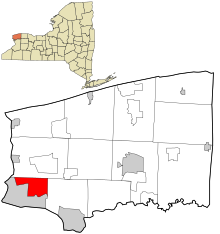 Округ Ниагара, штат Нью-Йорк, зарегистрированные и некорпоративные районы Ниагара выделена.