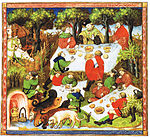 En adelsman med sällskap. Illustration av franska utgåvan av The Hunting Book of Gaston Phoebus, 1400-talet