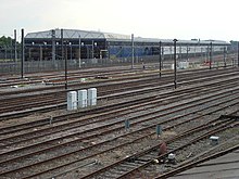 Maintenance building at western site of the North Pole International depot, view SW across GWML track (2007) North Pole Maintenance Depot - geograph.org.uk - 444580.jpg